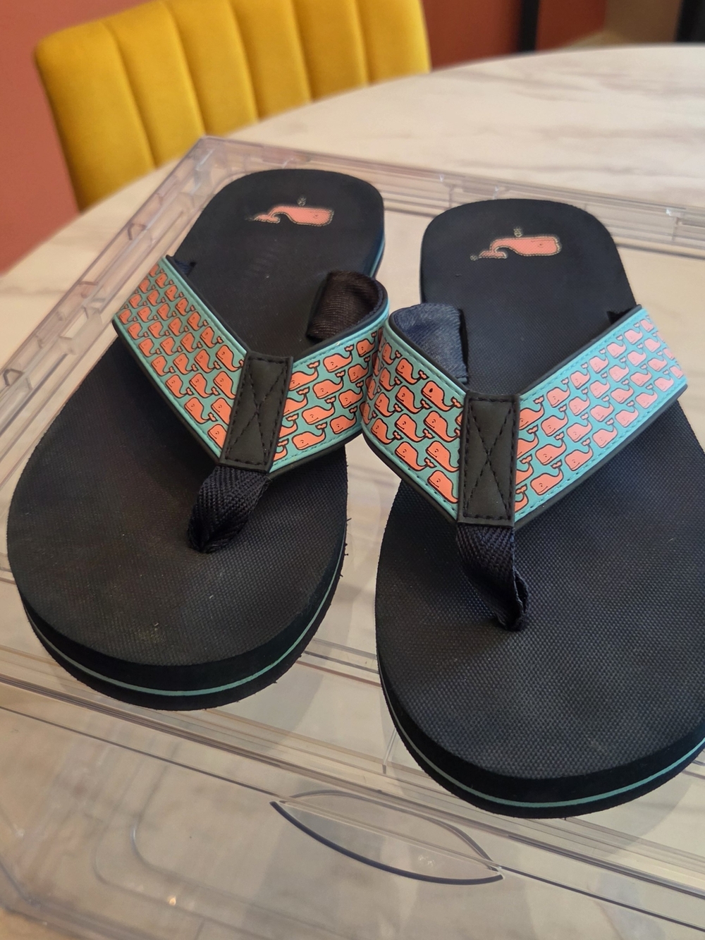 Vinyard Vines Women's Black Flip Flop Sandals with Teal & Coral Accent